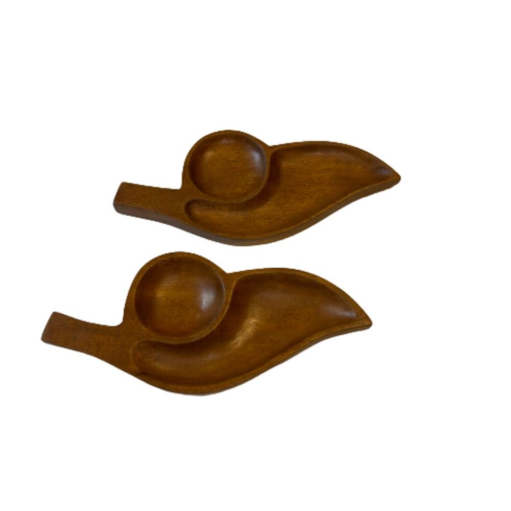Leaf Monkey Pod Wooden Mid-Century Tray, Set of 2